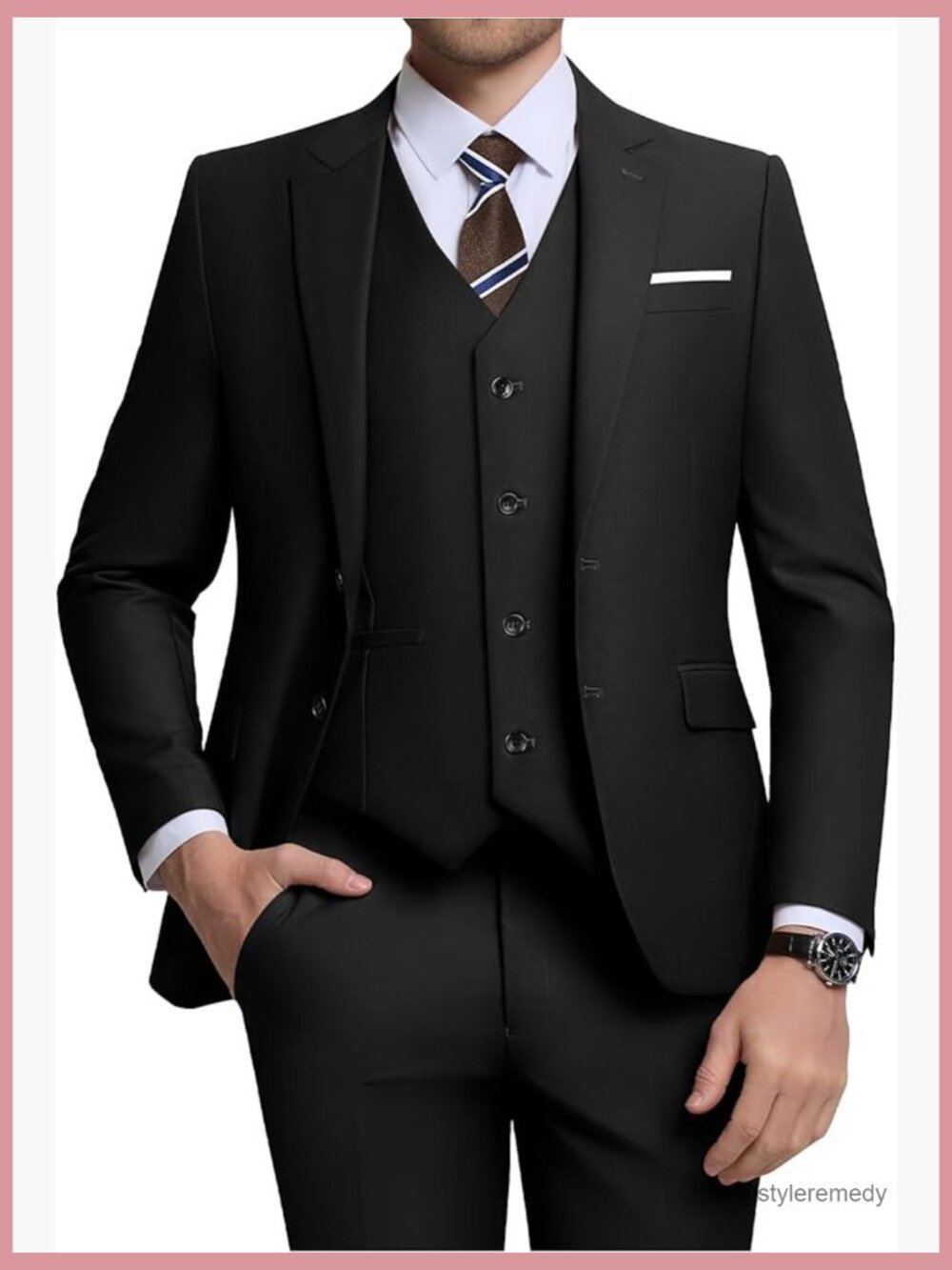 Slim Fit 3 Piece Suit Set with Blazer Vest Pants Polyester Viscose
